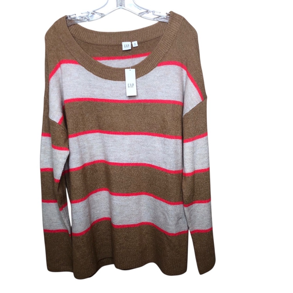 NEW Gap Tunic Sweater Size XL Wool Blend Stretch Pink Tan Stripe Cozy Soft NWT